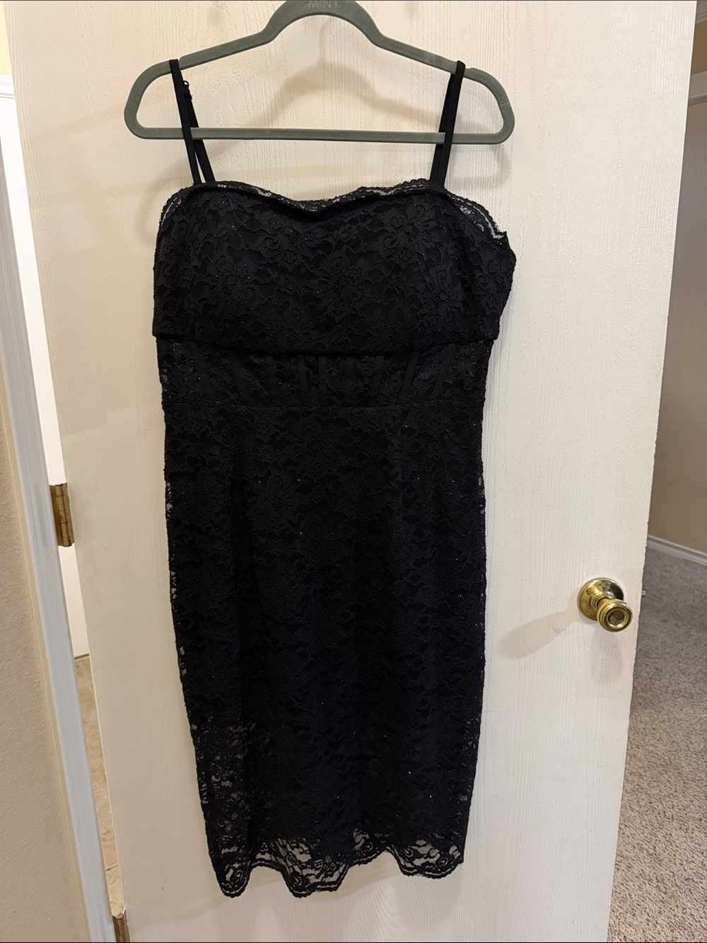 Morgan & Co. Black Lace Midi Dress with Spaghetti Straps